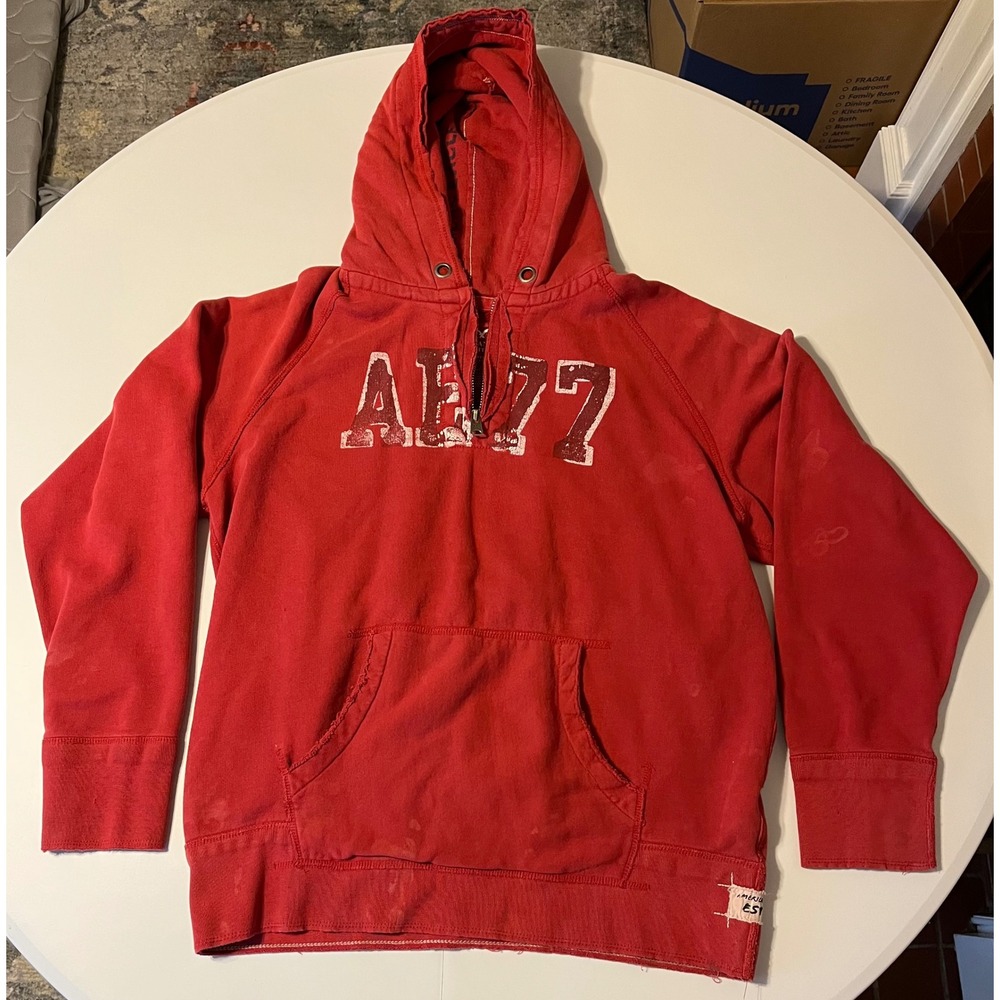 Y2K VTG American‎ Eagle Outfitters AE77 Spellout Red Hoodie Sweatshirt Mens XL